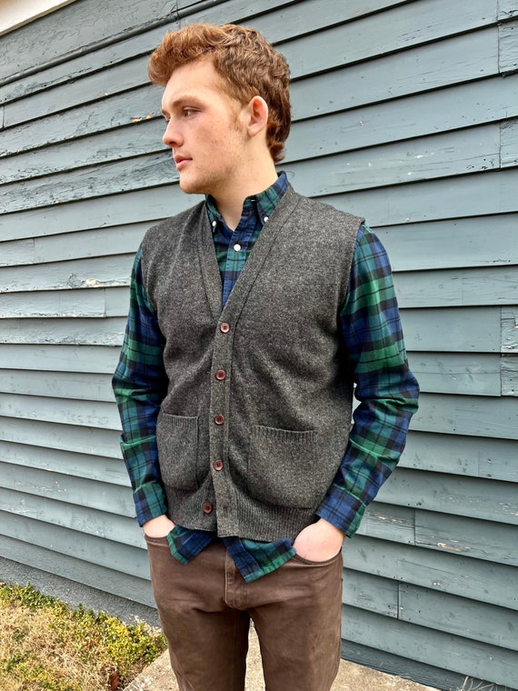 Vintage Lambswool Sweater Vest//Button front Mens… - image 1