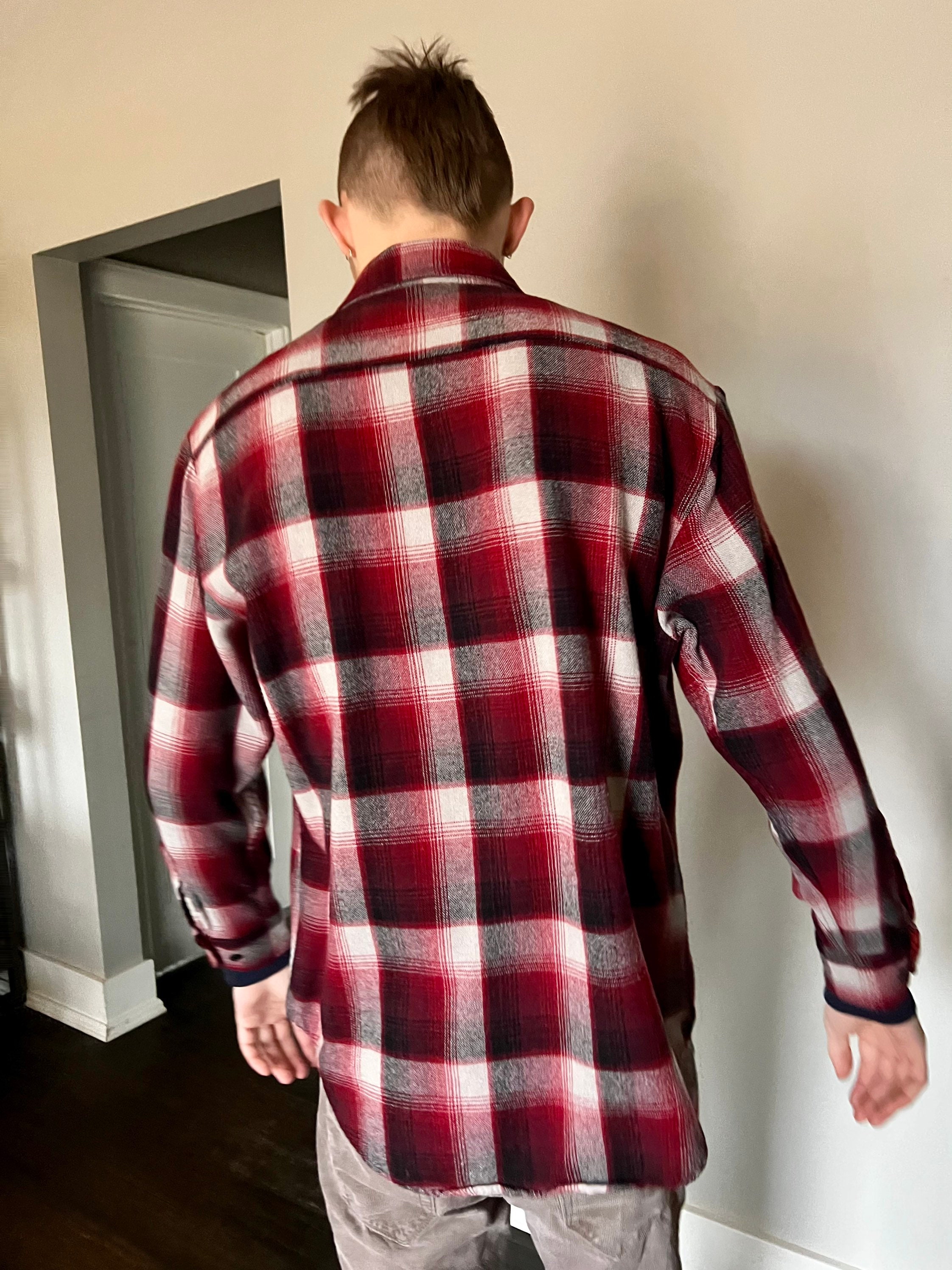Vintage Men's Wool Plaid Work Shirt//classic Sears Mens