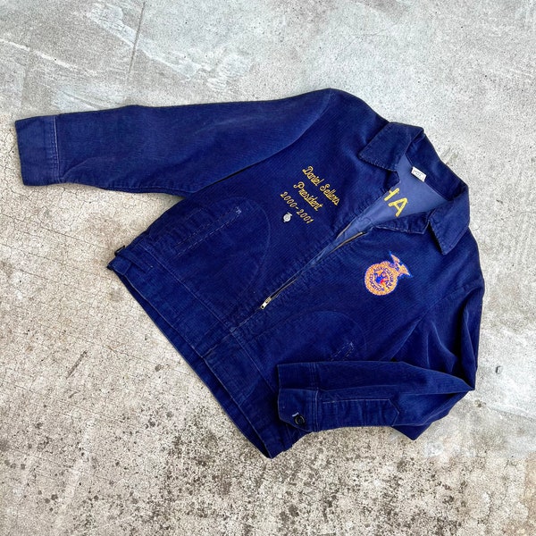 Vintage Y2K FFA Blue Corduroy Jacket//Official Future Farmers Of America Club Jacket//Deep Blue Corduroy//Chain Stitch//Original Patches