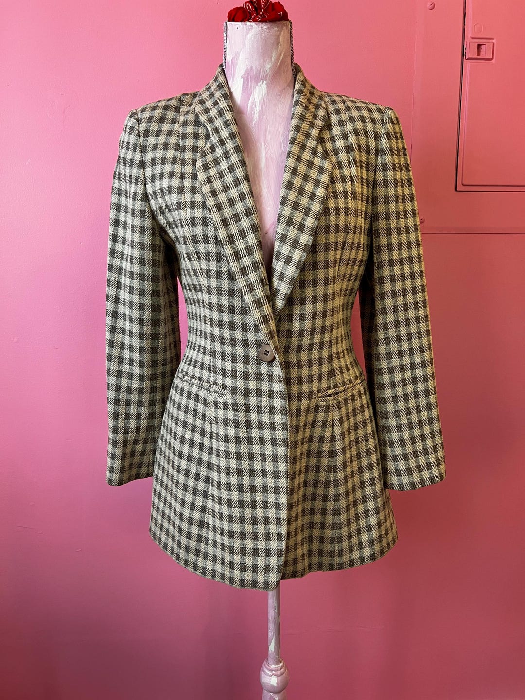 Vintage Giorgio Armani Blazer, Wool Silk Plaid Jacket, US 6 - Etsy