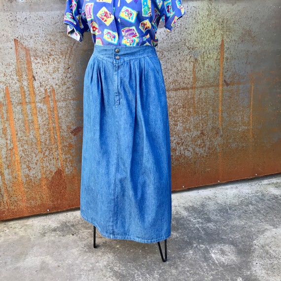 Vintage 1990s yoke waist maxi denim skirt//Mom sk… - image 1