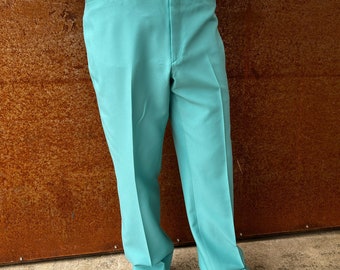 True Vintage 1970s Mens Golf Pants//Bright Seafoam Green-Blue//70s Coach Pants//High Rise Waist//Flared Leg//Caddyshack Style 1970s//38 x 33