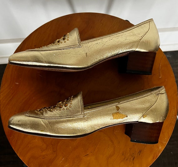 Vintage 1960s Gold Mod Jeweled loafers//Metallic … - image 3