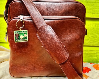 True Vintage 1970s Soft Side Overnighter//Brown Vinyl Luggage//11X11x6//No Key