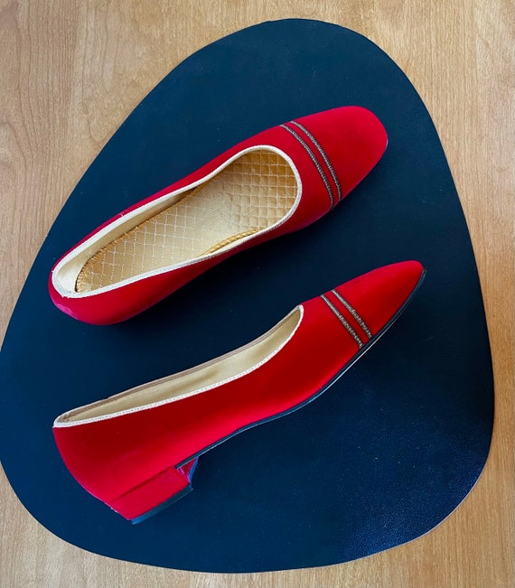 Vintage 1980s Red Velvet hard-sole Slippers//Vint… - image 9