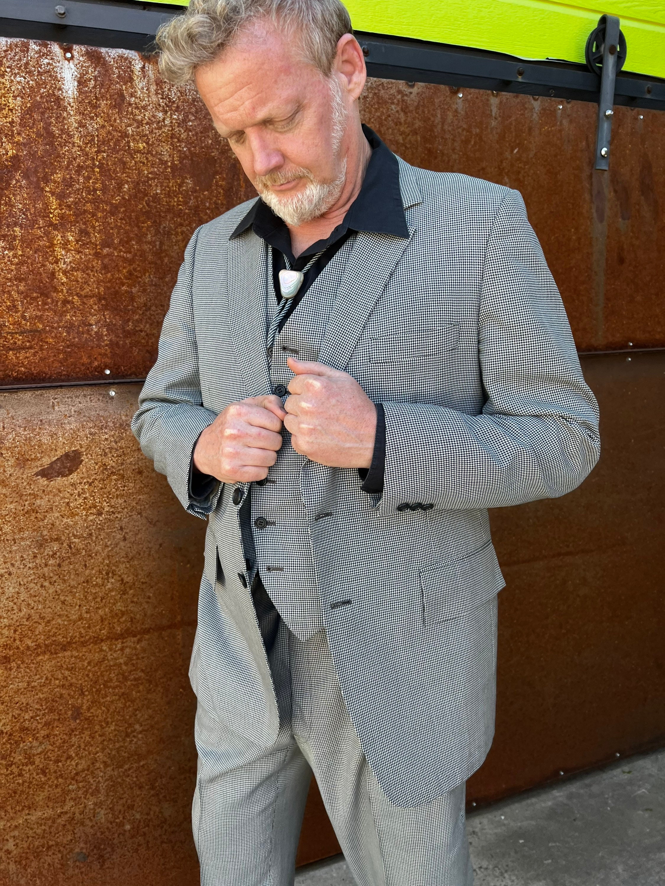 Vintage 1970s-80s Men's 3 Piece Suit// Mini-houndstooth Vintage 1970s-80s Men's 3 Piece Suit// Mini-houndstooth