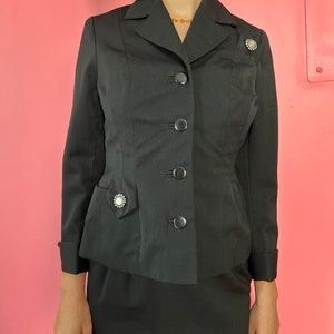 True Vintage 1940s Ladies Suit//Black 1940s Womens Skirt Suit//Pearly Rhinestone Button Details//Small Size Womens 40s-50s Suit//Waist 26 image 1