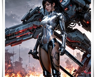 Cyberpunk 3D Futuristic Warrior Digital Download | Sci-Fi AI Art | Printable Wall Art | Series 1 CP3