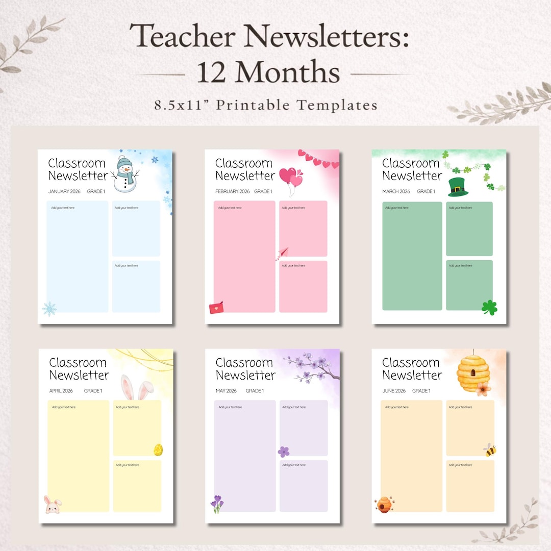 Editable 12 Month Classroom Newsletter Templates | Seasonal Teacher ...