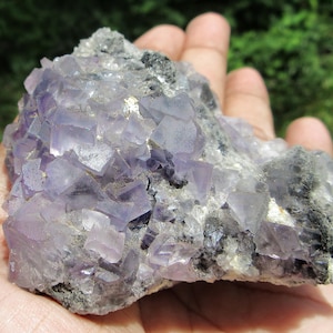 Purple Fluorite Cubic Crystals On Calcite Mineral Specimen. 211.15 Gram