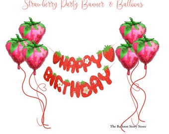 Strawberry Birthday Party Banner & Balloon Set