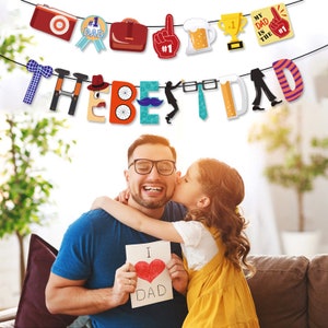 Birthday Party Banner Balloon Bottle Banner Father’s Day Banner Best Dad Bannee