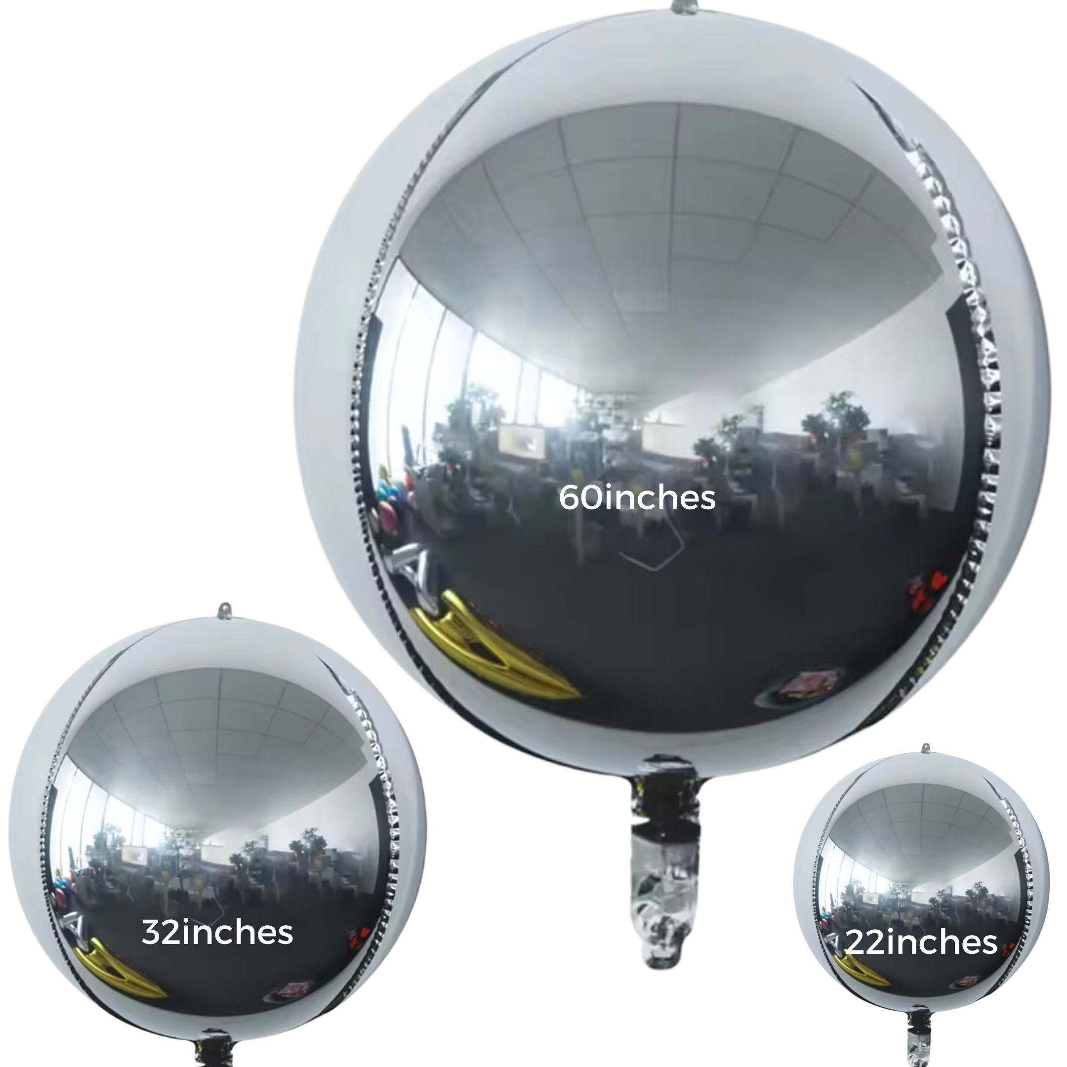 60" ,22" , 32" Giant Silver Round Balloon Huge Orbs Silver Balloon 4D Orbs Silver Balloon