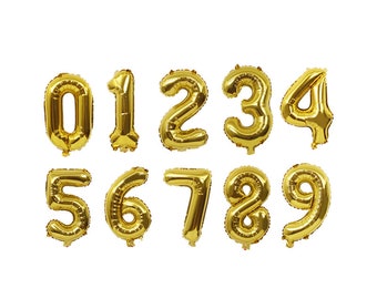 40" 0-9 Number Foil Balloons Gold