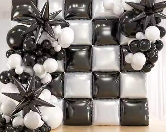 Black & White Checkered Balloon Kit - Gold Star Foil Balloons For Party Backdrops & Arches