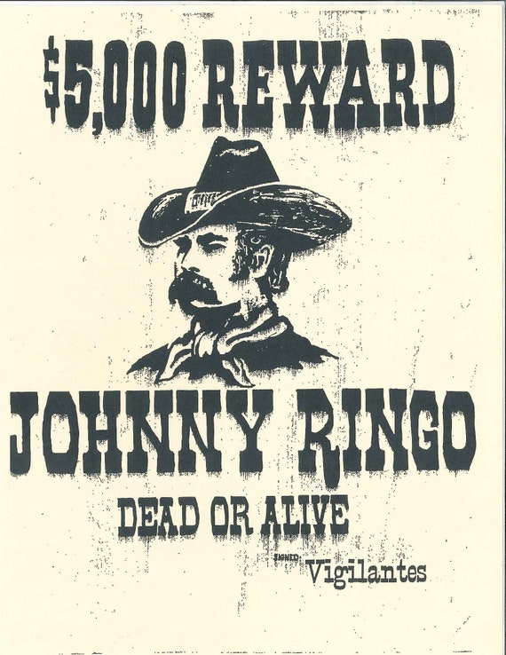 Johnny Ringo Wanted Poster Etsy etsy