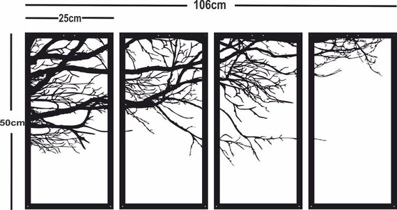 CindyARPT Metal Wall Art, 4 Panels Tree of Life Decor, Metal Tree Decoration, Metal Wall Hangings, Tree Sign, Home Decor, Metal Wall Decor