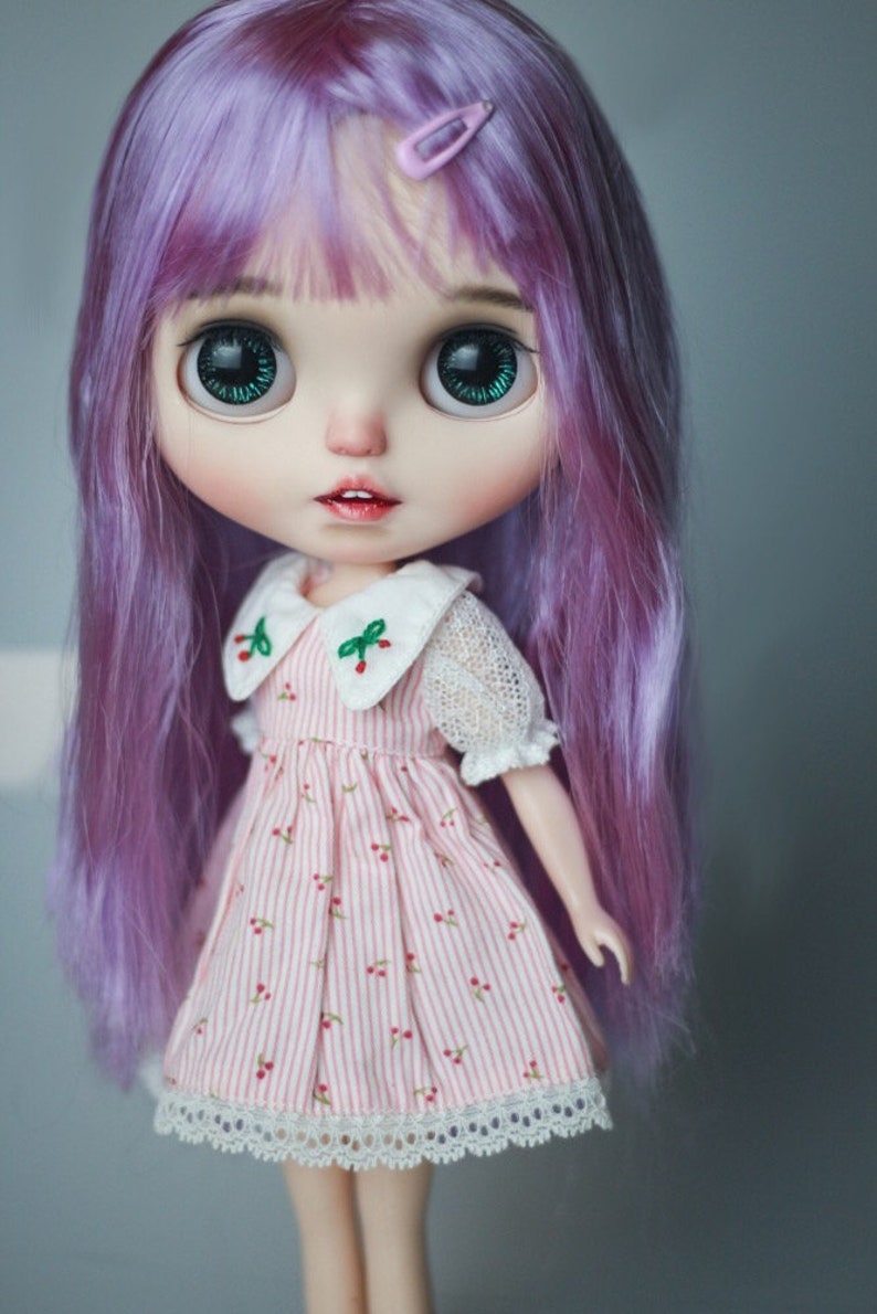 Blythe doll wig with Scalp purple straight
