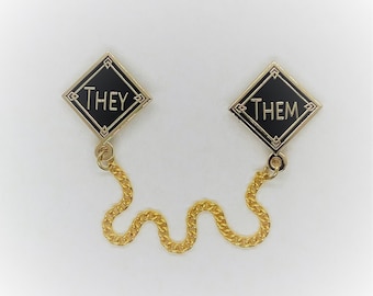 They/Them | These are my Pronouns | Professional Pronoun Chain Pin Set | Silver or Gold