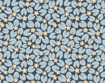 Little Swan Water Lilies Navy by  Little Forest Atelier for Riley Blake Designs