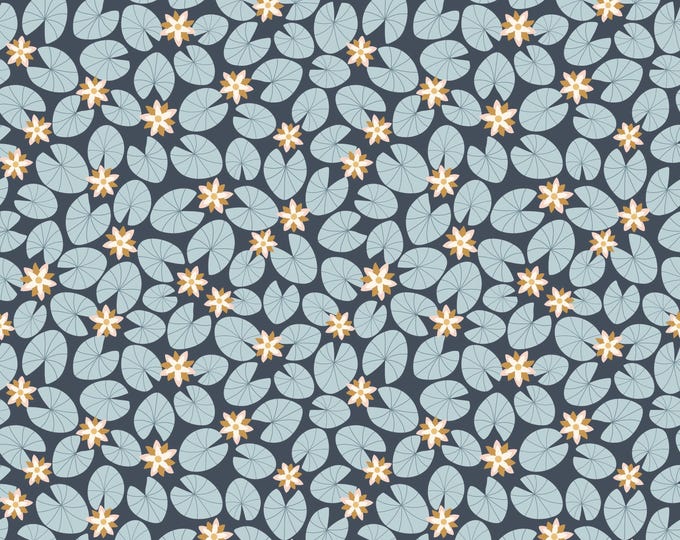 Little Swan Water Lilies Navy by  Little Forest Atelier for Riley Blake Designs