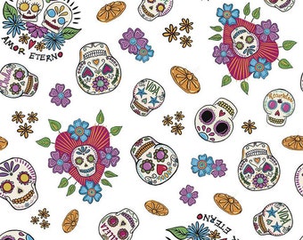 Amor Eterno Skulls White by Kathy Cano-Murillo for Riley Blake Designs