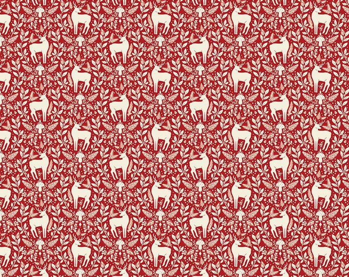 Deer Damask Red  from Yuletide Forest  by Katherine Lenius for Riley Blake Designs
