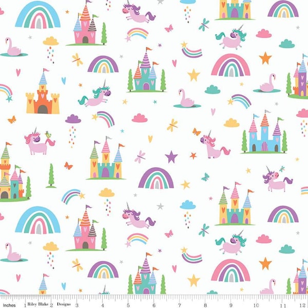 Unicorn Kingdom Main White Sparkle by Shawn Wallace for Riley Blake Designs