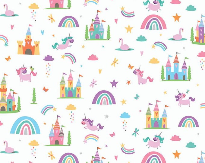 Unicorn Kingdom Main White Sparkle by Shawn Wallace for Riley Blake Designs