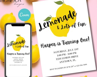 Lemon 1st Birthday Invitation, Sweet One Party, Printable (Digital Download)