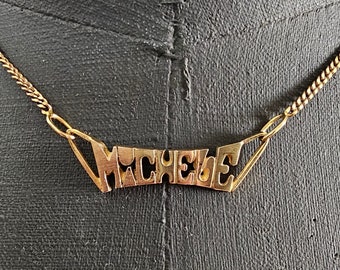 "MICHELE" necklace in gold-plated silver, vintage, first name