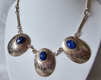 Collier vintage en argent et cabochons de lapis-lazuli, créateur, artisanat