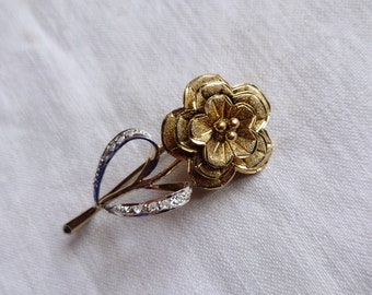 Vintage "Rose" brooch in silver vermeil and zircons