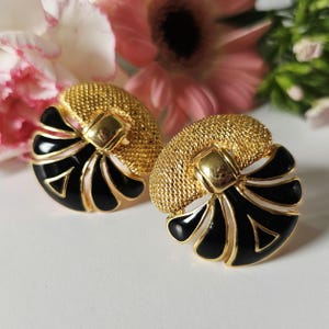 Balenciaga Paris | Vintage gold and black clip-on earrings, French designer, haute couture, luxury, France