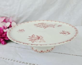 Sarreguemines | "Alma" cake stand x1 in fine earthenware, flat on a pedestal, French manufacture