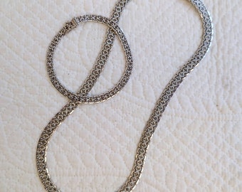 Vintage necklace + bracelet set in rhodium-plated silver fancy mesh