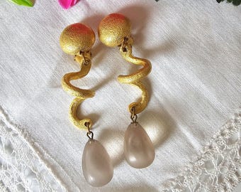 Cécile & Jeanne Paris | Gold, metal and glass clip-on drop earrings