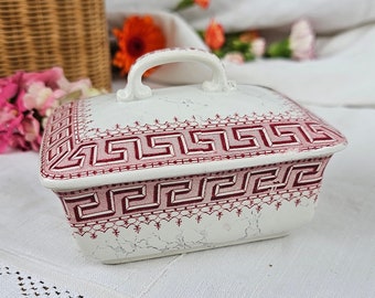 K&G Lunéville | “Athens” covered soap dish, pink and marbled Greek frieze, box, toiletries