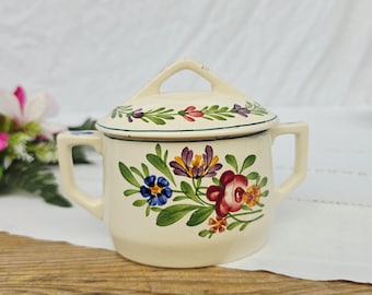 Sarreguemines | Sucrier ancien "Rusticana" x1, décor fleuri en Terre de Fer peint à la main