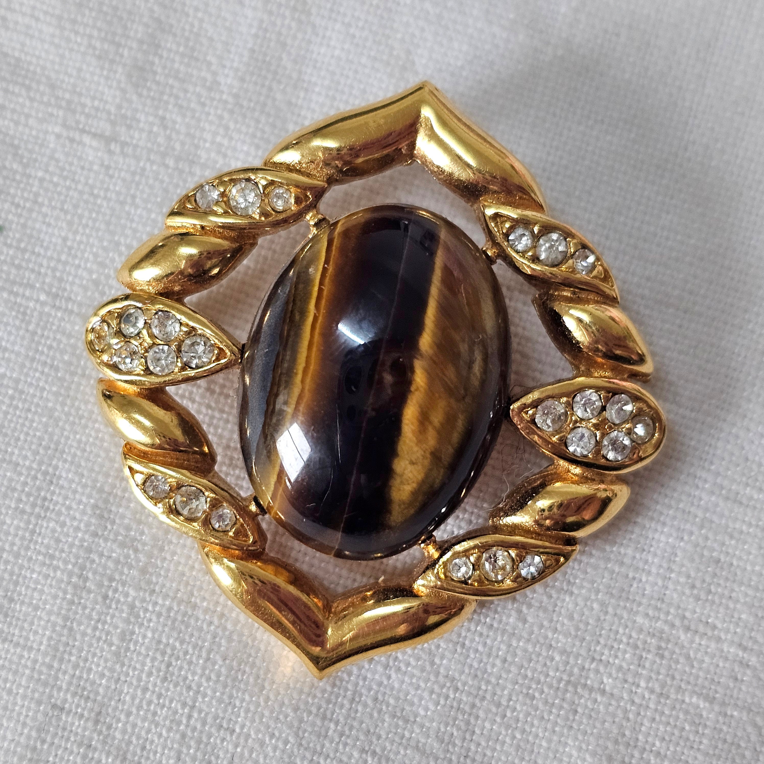 Broche Ancienne Dorée Avec Pierres - Très Bon état - Bijou Vintage Occasion