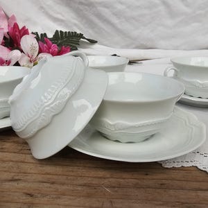 Bernardaud Limoges | Teacups and saucers x6, white porcelain, shabby chic, vintage tea party