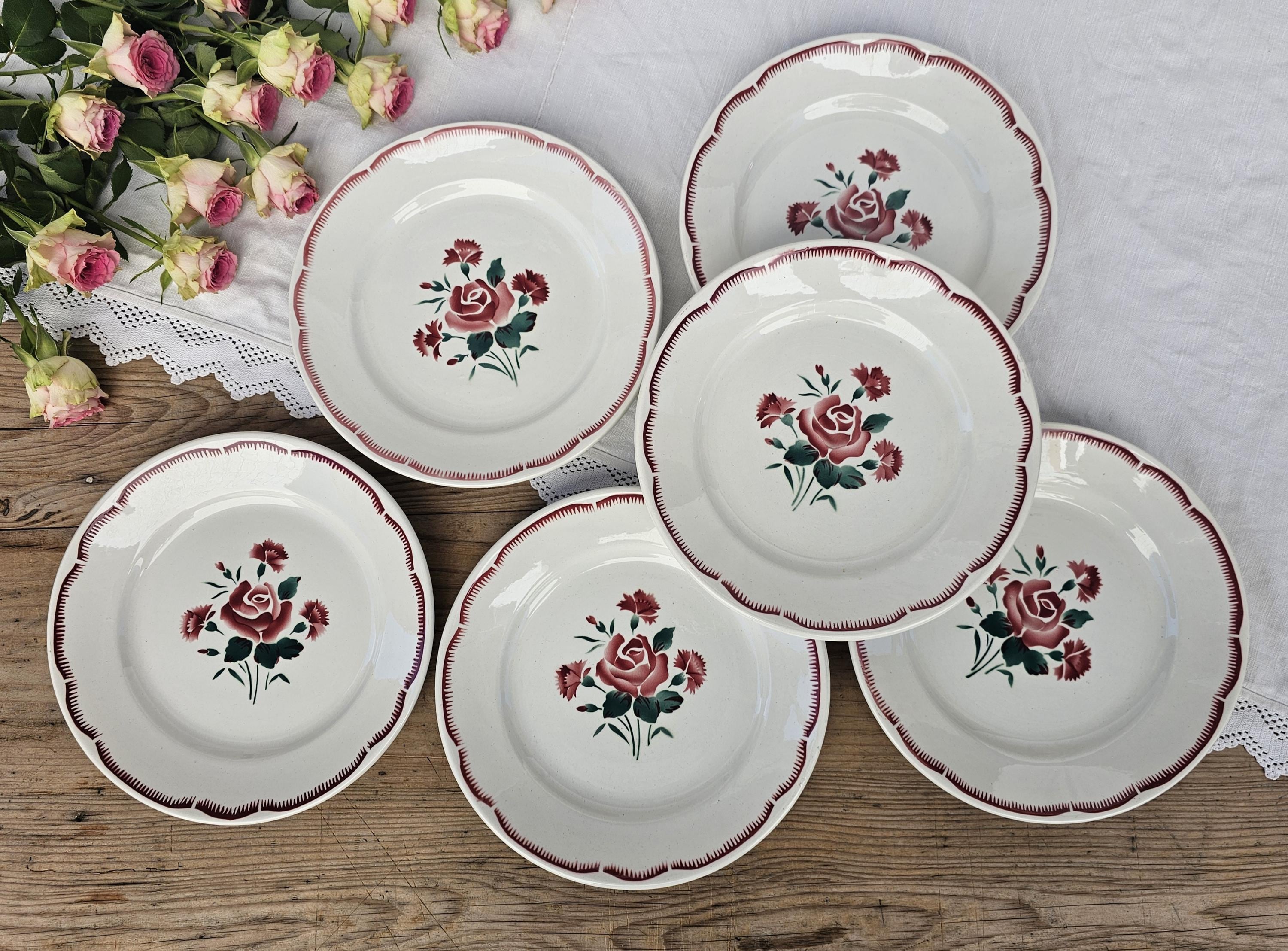 6 grandes assiettes terre de fer, Badonviller France, D 24 cm