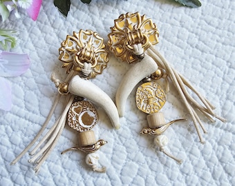 Boucles d'oreilles clip argent, anciennes en pampille et perles d