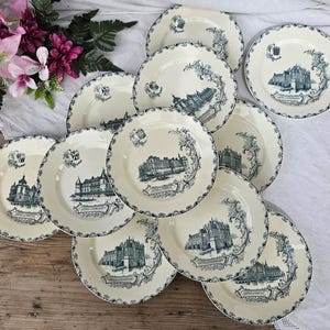 Clairefontaine | Antique &quot;Châteaux&quot; dinner plates, in fine earthenware, Léon Graves, Terre de Fer