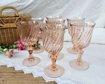 Vintage-Wassergläser x6 „Rosaline“, Luminarc France, rosa