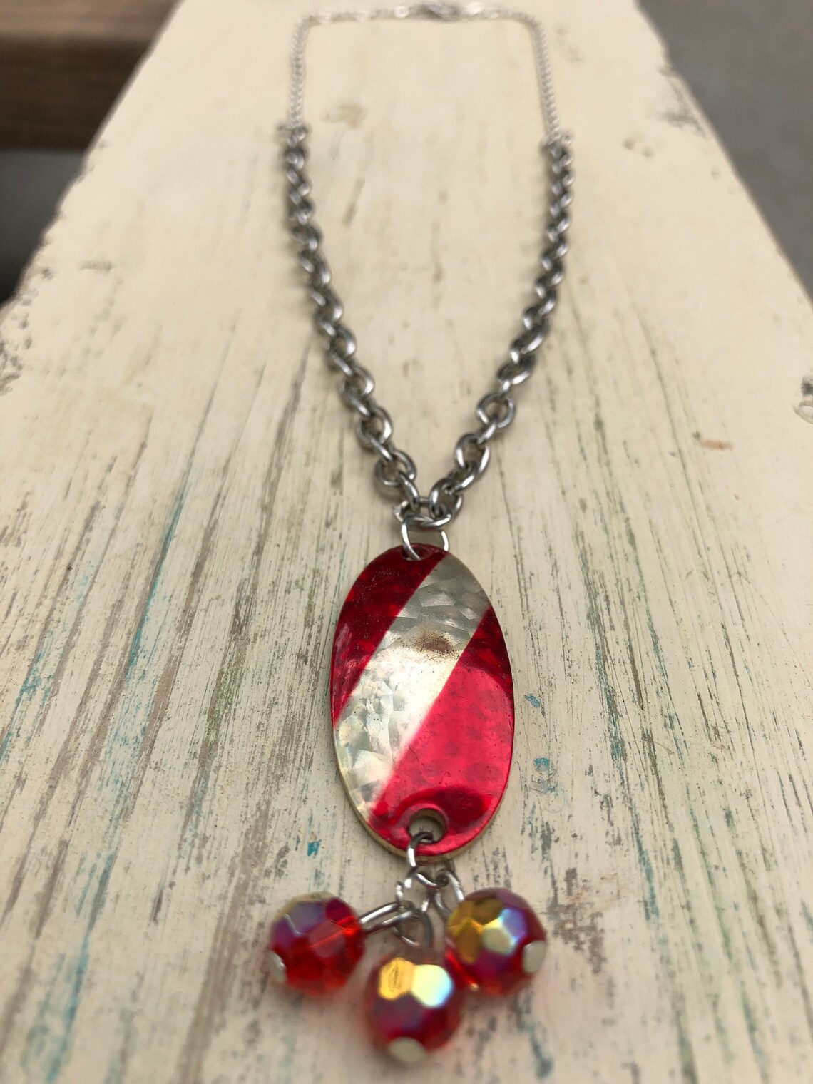 Red & White Vintage Fishing Lure Necklace Etsy