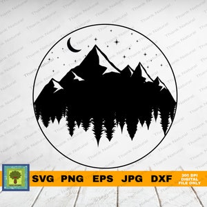 Montañas SVG, Viajes de aventura al aire libre svg, Diseños salvajes para acampar, Paisaje de silueta de bosque natural, Diseño de camiseta Descarga instantánea