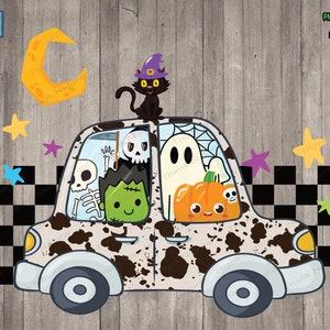 Halloween png, Halloween sublimatie ontwerp, griezelig seizoen PNG, Trick or Treat, Halloween koeienhuid vrachtwagen, Black Cat Witch png, Pompoen png