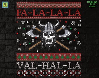 Fa la la la Valhalla Christmas Knitting PNG, Sublimation Design Download, Crochet Christmas Viking Skull, nordic gods, almighty vikings png