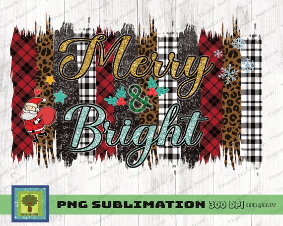 Download Merry And Bright Christmas Brush Stroke Sublimation Designs Etsy